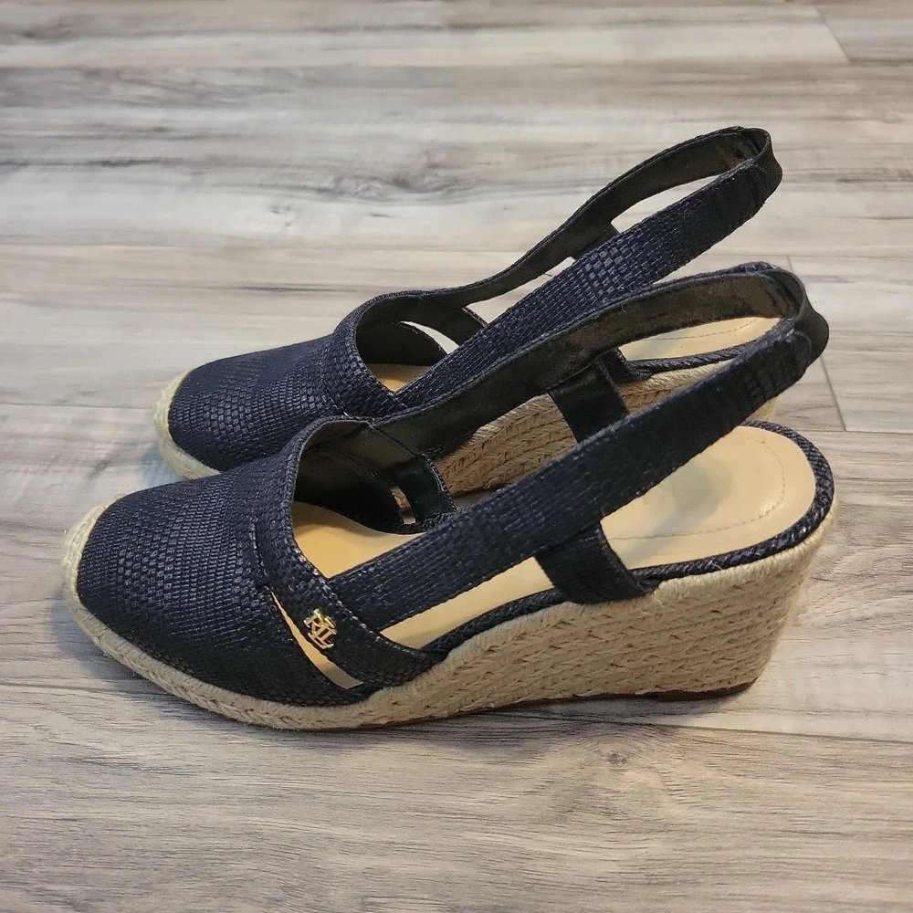 Lauren Ralph Lauren Penelope Espadrille Sandals Womens 10B Black Wedges